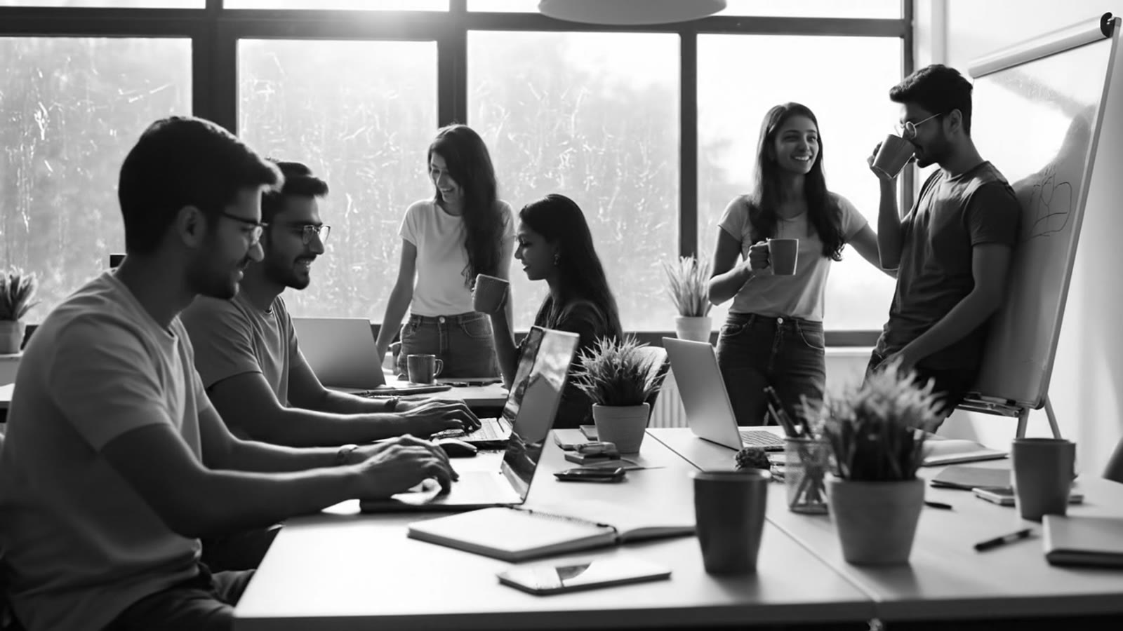 A young team working together around a table